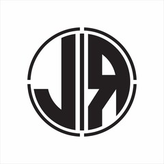 JR Logo initial with circle line cut design template on white background