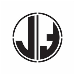 JT Logo initial with circle line cut design template on white background