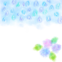 水彩風の紫陽花と雨空のイラスト素材