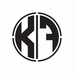 KF Logo initial with circle line cut design template on white background
