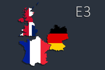E3 format, political strategy of the three largest European countries in the field of foreign policy. Representation of the countries in the national colors.