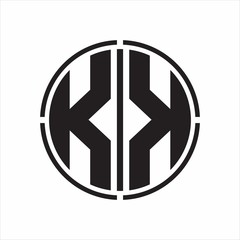 KK Logo initial with circle line cut design template on white background