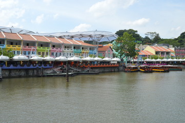 Quay in Singapore with Colorful Buildings and Vibrant Architecture