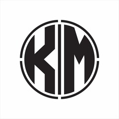 KM Logo initial with circle line cut design template on white background