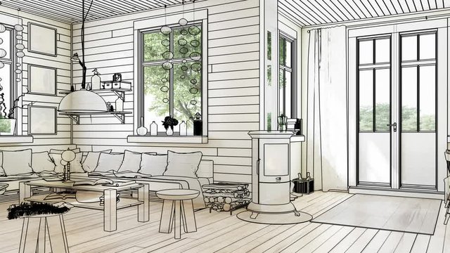 Inside a cottage - loopable 3d visualization