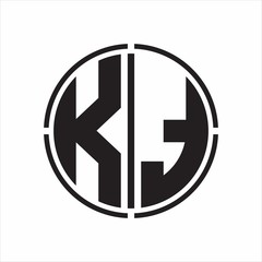 KT Logo initial with circle line cut design template on white background