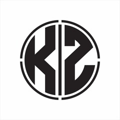KZ Logo initial with circle line cut design template on white background