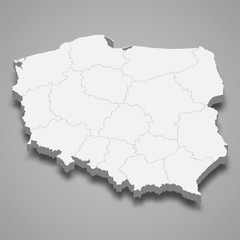 Poland 3d map with borders Template for your design