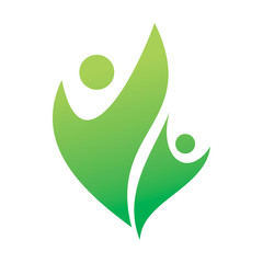 green nature leaf people group team healthy active logo design