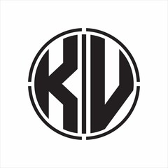KV Logo initial with circle line cut design template on white background