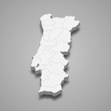Portugal 3d map with borders Template for your design