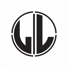 LL Logo initial with circle line cut design template on white background