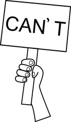 Vector illustration of a human hand holding a poster with the text 