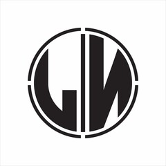 LN Logo initial with circle line cut design template on white background