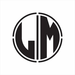 LM Logo initial with circle line cut design template on white background