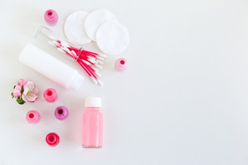 Manicure and pedicure accessories on a white background nail Care. professional manicure accessories, sets of colored gel lacquers