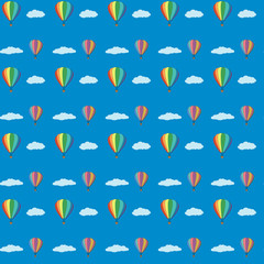 Happy Montgolfier day. Balloon seamless pattern. Balloons in the blue sky.