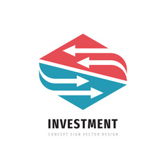 Investment business logo design. Marketing trading finance logo sign. Arrows concept logo symbol. Alliance union cooperation icon. Vector illustration. 