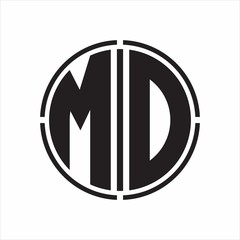MD Logo initial with circle line cut design template on white background