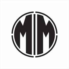 MM Logo initial with circle line cut design template on white background