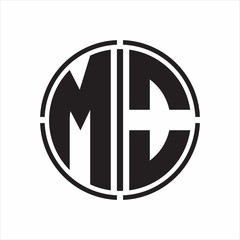 MO Logo initial with circle line cut design template on white background