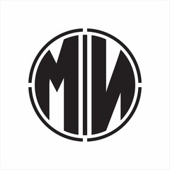 MN Logo initial with circle line cut design template on white background