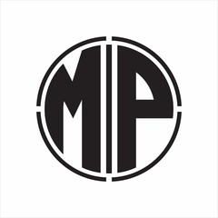 MP Logo initial with circle line cut design template on white background