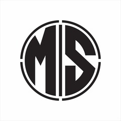 MS Logo initial with circle line cut design template on white background