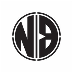 NB Logo initial with circle line cut design template on white background
