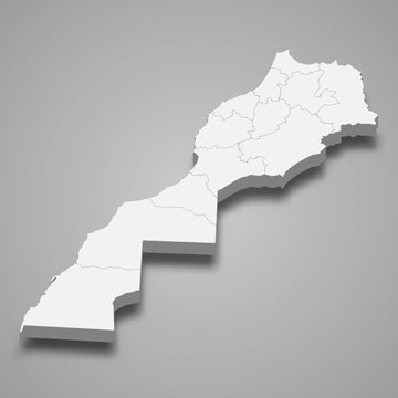 Morocco 3d map with borders of regions Template for your design
