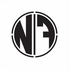 NF Logo initial with circle line cut design template on white background