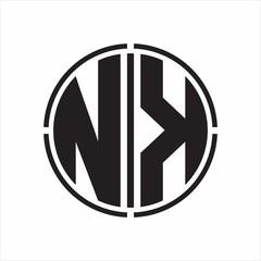 NK Logo initial with circle line cut design template on white background