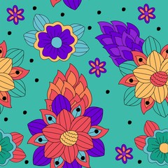 Seamless vector pattern-bright floral print. Summer background. - 353323933