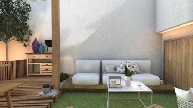 TERRAZA CON ZONA RELAX . RENDER 3D 