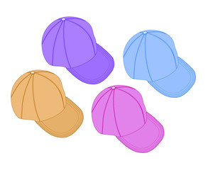 Pink, blue, purple and orange / peach baseball caps