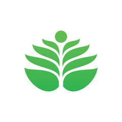green nature leaf lotus meditation logo design
