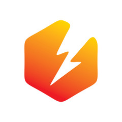 full color hexagon lightning energy power logo design