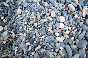 Pebbles on the Kipos beach in Samothraki island, Greece, Aegean sea. Sea rocks. Background, Texture, Detail, close up