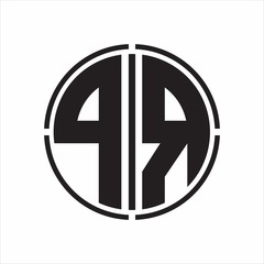 PR Logo initial with circle line cut design template on white background