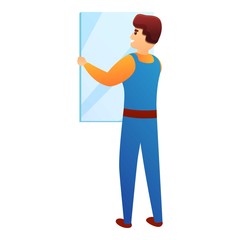 Repairman change window icon. Cartoon of repairman change window vector icon for web design isolated on white background