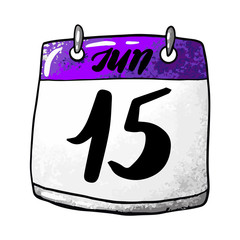 Calendar with the date of June 15 on a white background. World Wind Day, World Motorcyclist Day. Vector illustration