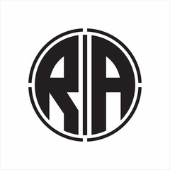 RA Logo initial with circle line cut design template on white background
