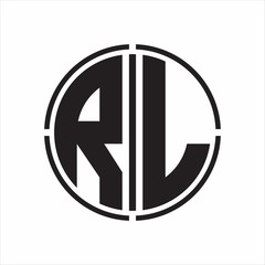 RL Logo initial with circle line cut design template on white background