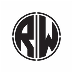RW Logo initial with circle line cut design template on white background