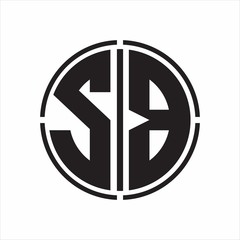 SB Logo initial with circle line cut design template on white background