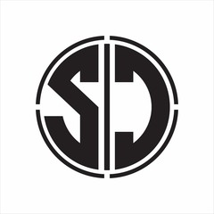 SC Logo initial with circle line cut design template on white background