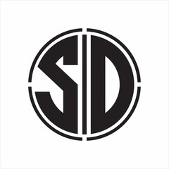 SD Logo initial with circle line cut design template on white background
