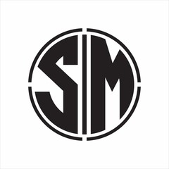 SM Logo initial with circle line cut design template on white background