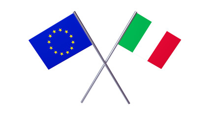 Two Crossed Flags - European Union (EU) and Italy Isolated On The White Background - 3D Illustration