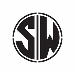 SW Logo initial with circle line cut design template on white background